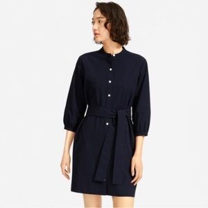 Everlane Cotton Weave Collarless Shirtdress in Navy